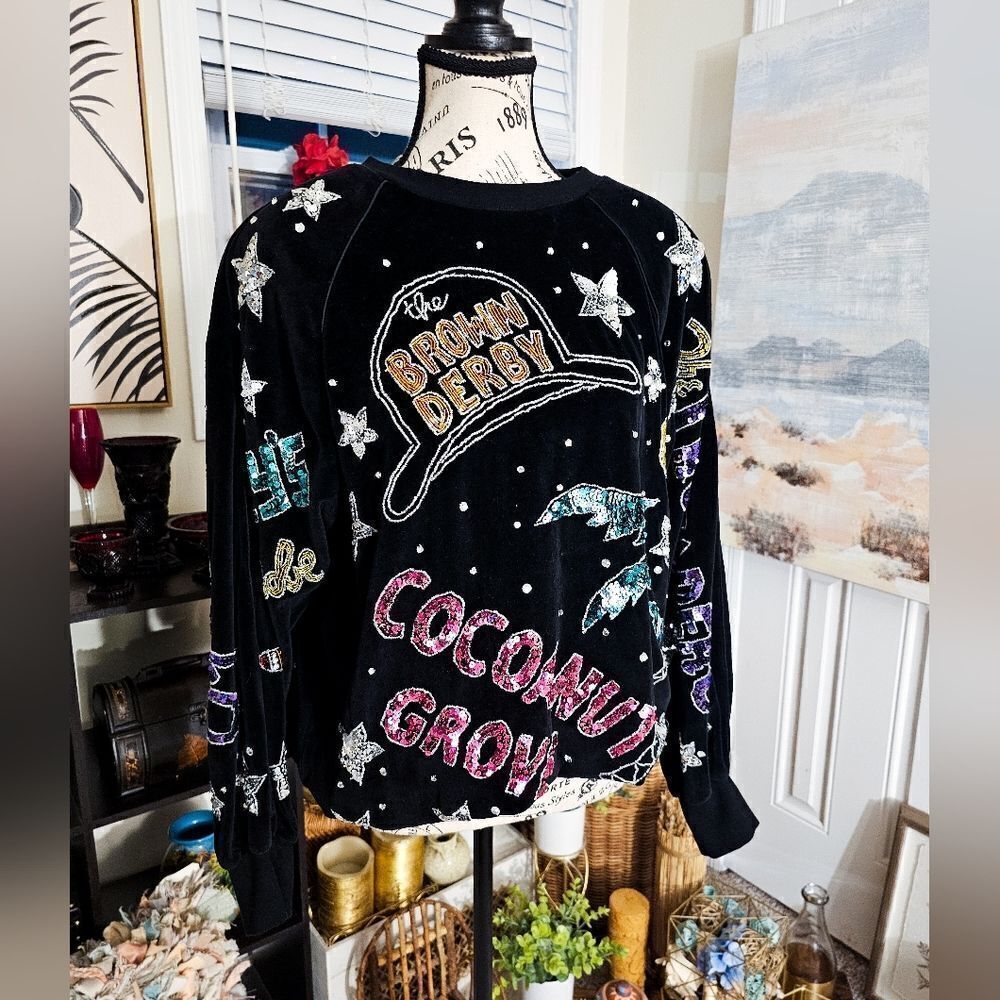 Vtg 80's Bonnie Boerer Velour Embellished Iconic Hollywood Club Scene Sweater. - Picture 7 of 15
